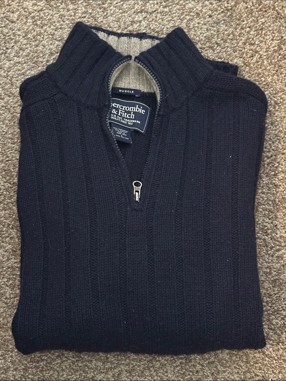 Abercrombie & Fitch Men’s Navy Ribbed Quarter-Zip Sweater